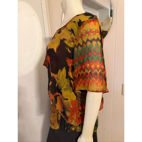 URU Vintage 100% Silk Artsy Layered Top OS M-XL - Picture 2 of 5